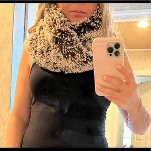 Brown and Cream Fuzzy Neck Warmer.